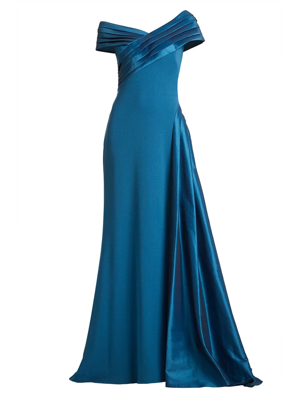 NEW Tadashi Shoji Elysian Draped Overlay Train Gown in Cerulean Sz 10 #LD586